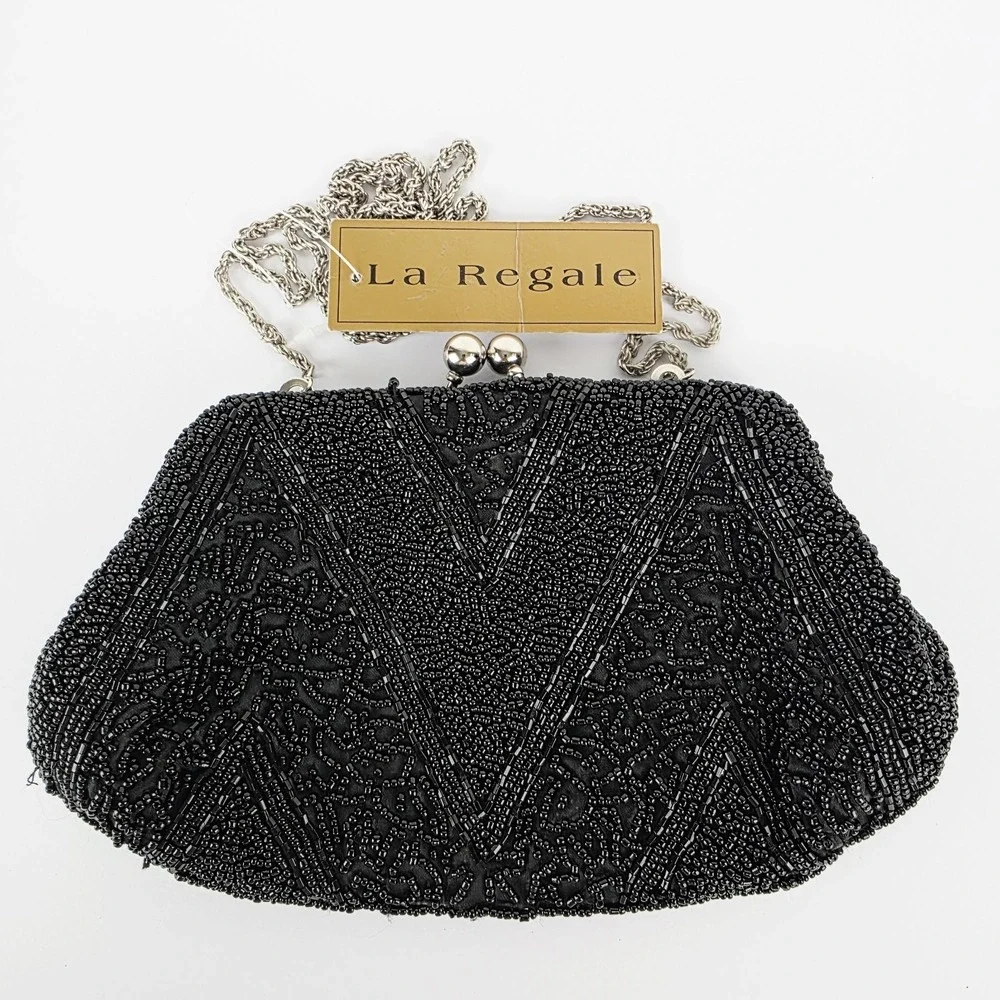 Vintage La Regale Black Beaded Evening Bag NWT